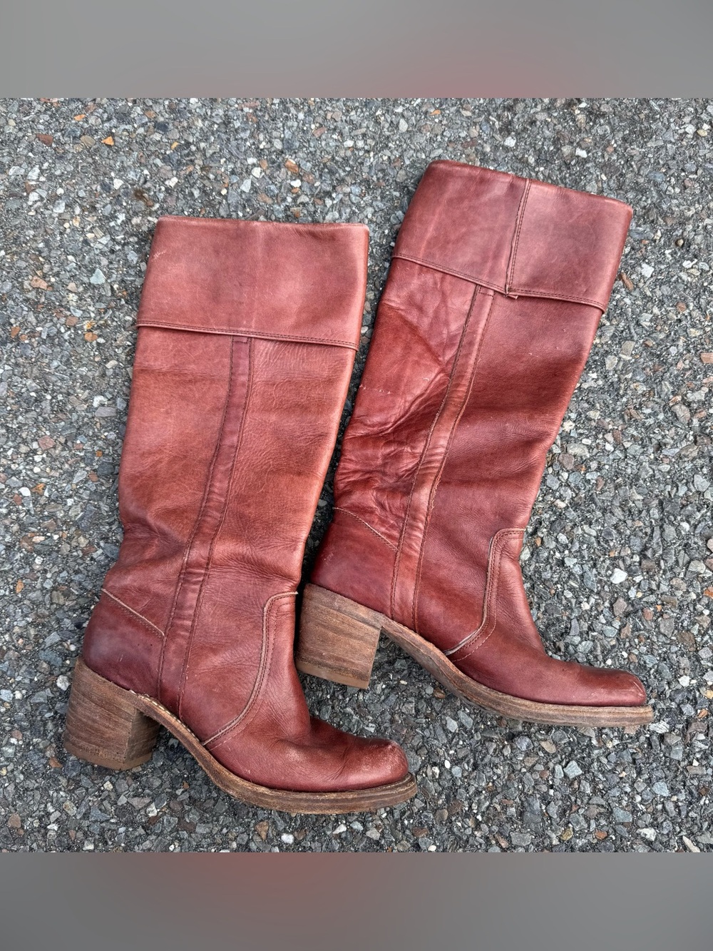 VTG 80s Frye Campus Stovepipe Boots Women 7.5 B Red Mahogany Brown Tall Rare